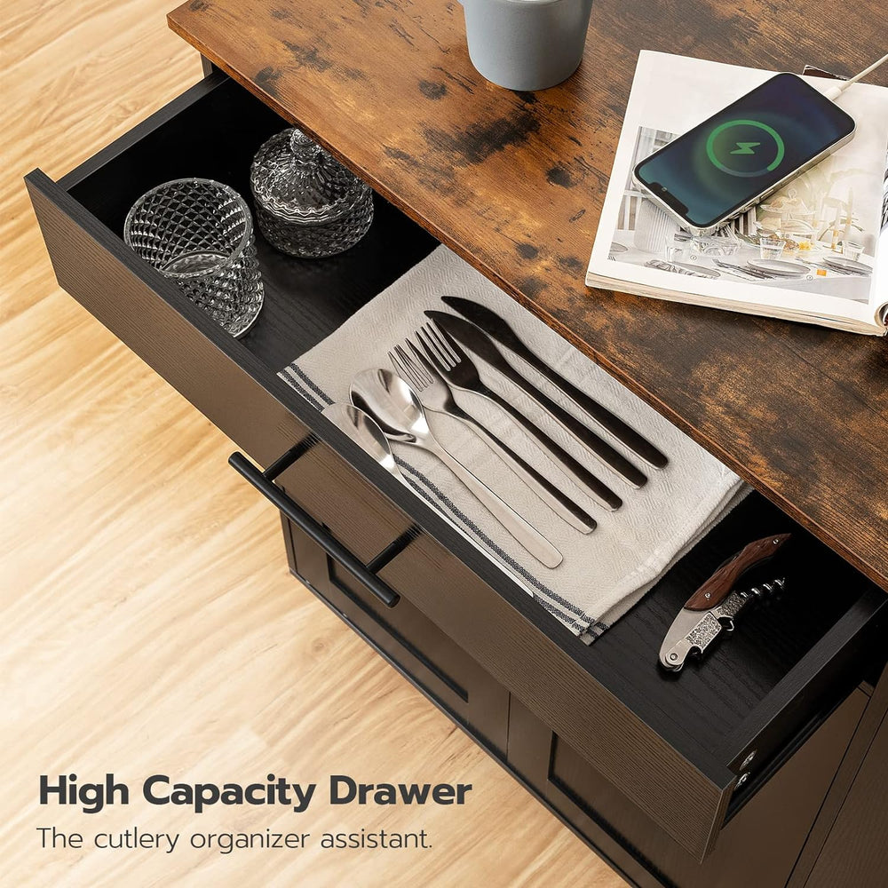 HOOBRO Kitchen Island with Power Outlet, Storage Island with Spice Rack and D...