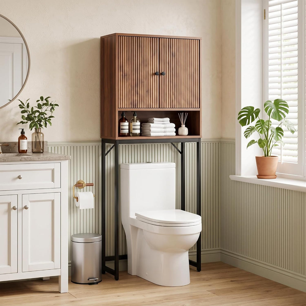 Over The Toilet Storage Cabinet with Fluted Doors and Adjustable Shelf – Bath...