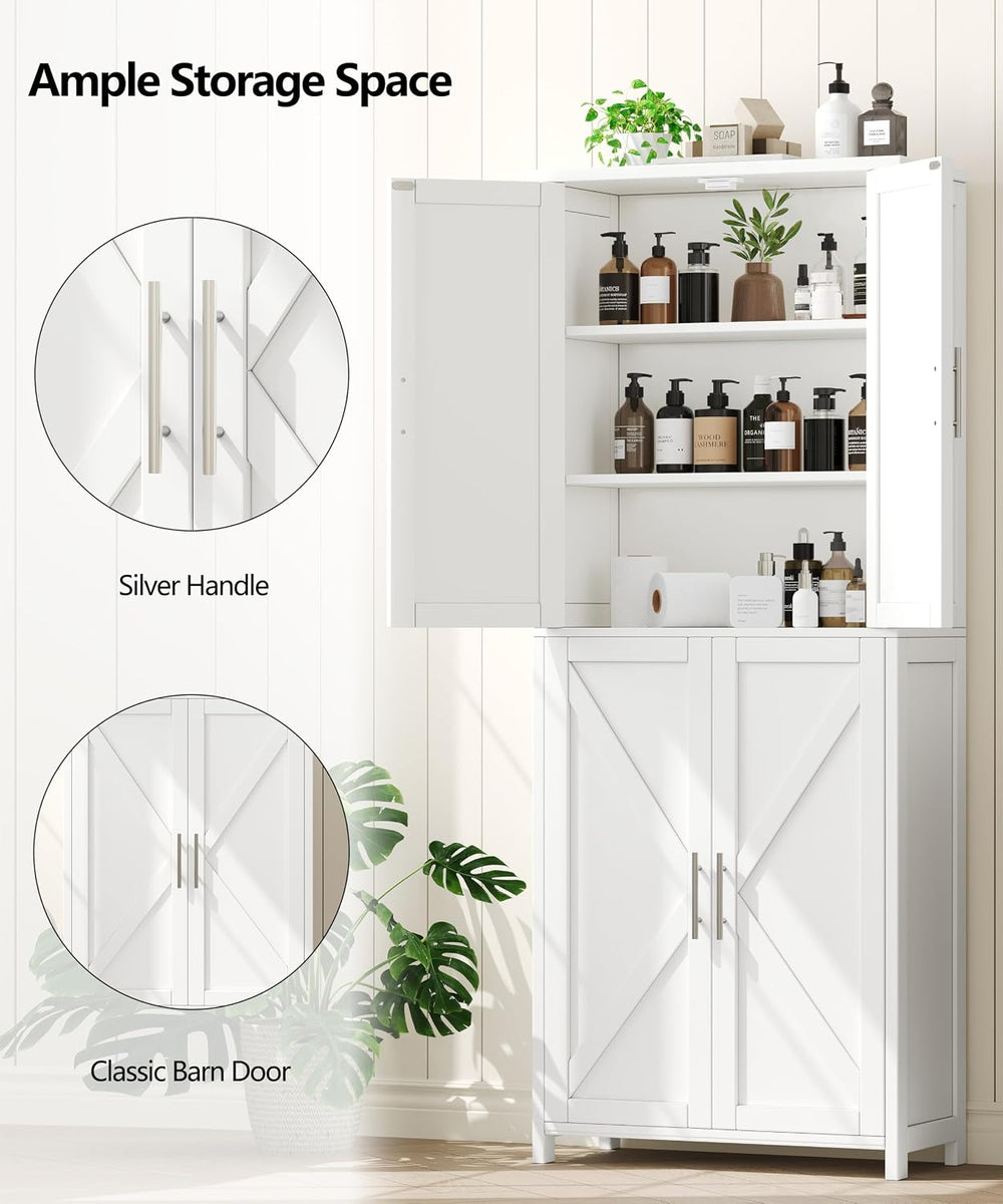 Akxomel 63''H Tall Farmhouse Bathroom Storage Cabinet with 4 Doors White