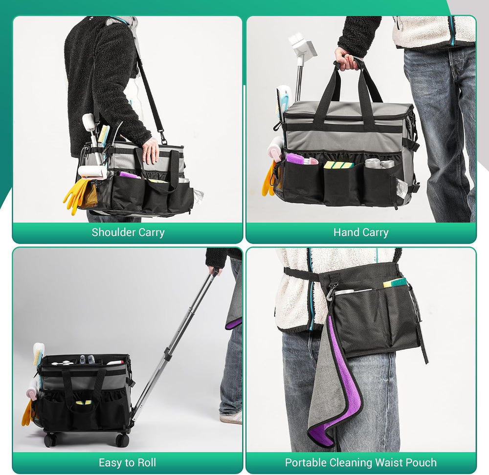 Rolling Cleaning Caddy Bag w/Detachable Trolley & Lid (Gray)