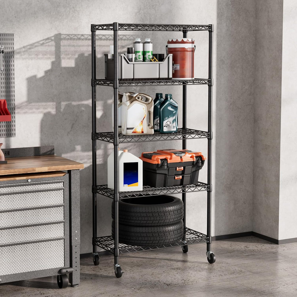 5 Shelves Storage Wire Shelf Closet Metal Shelving Pantry Wheels