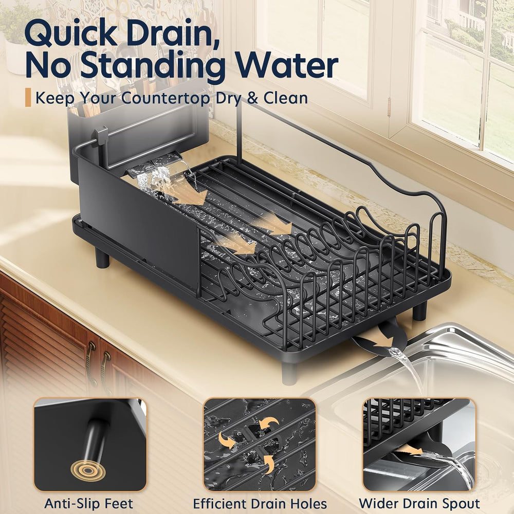 KINGRACK Dish Drying Rack for Kitchen Counter, Dish Drainer with Cup Holder
