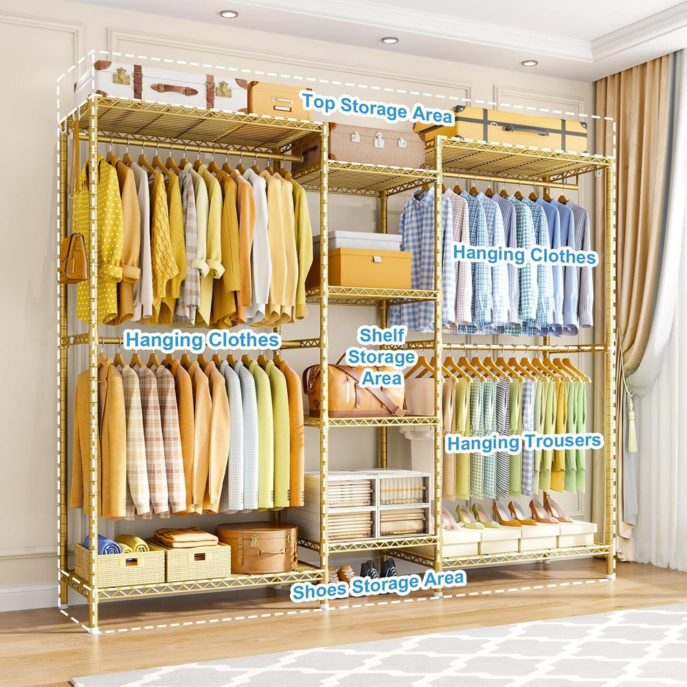 Ulif E4 Plus Heavy Duty Clothes Rack, Gold Metal Closet Storage System