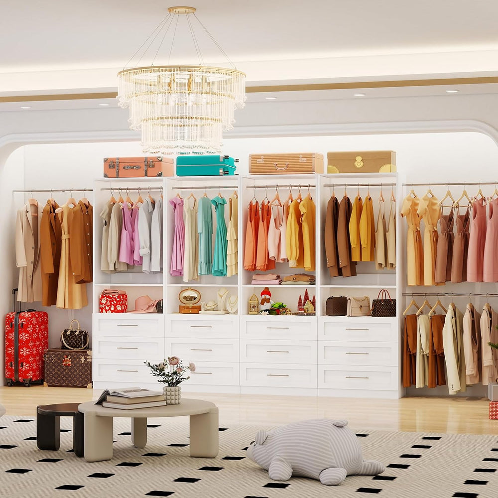 Closet System with 4 Sets, 8FT-21FT Custom Closet Organizer System with 12 Dr...