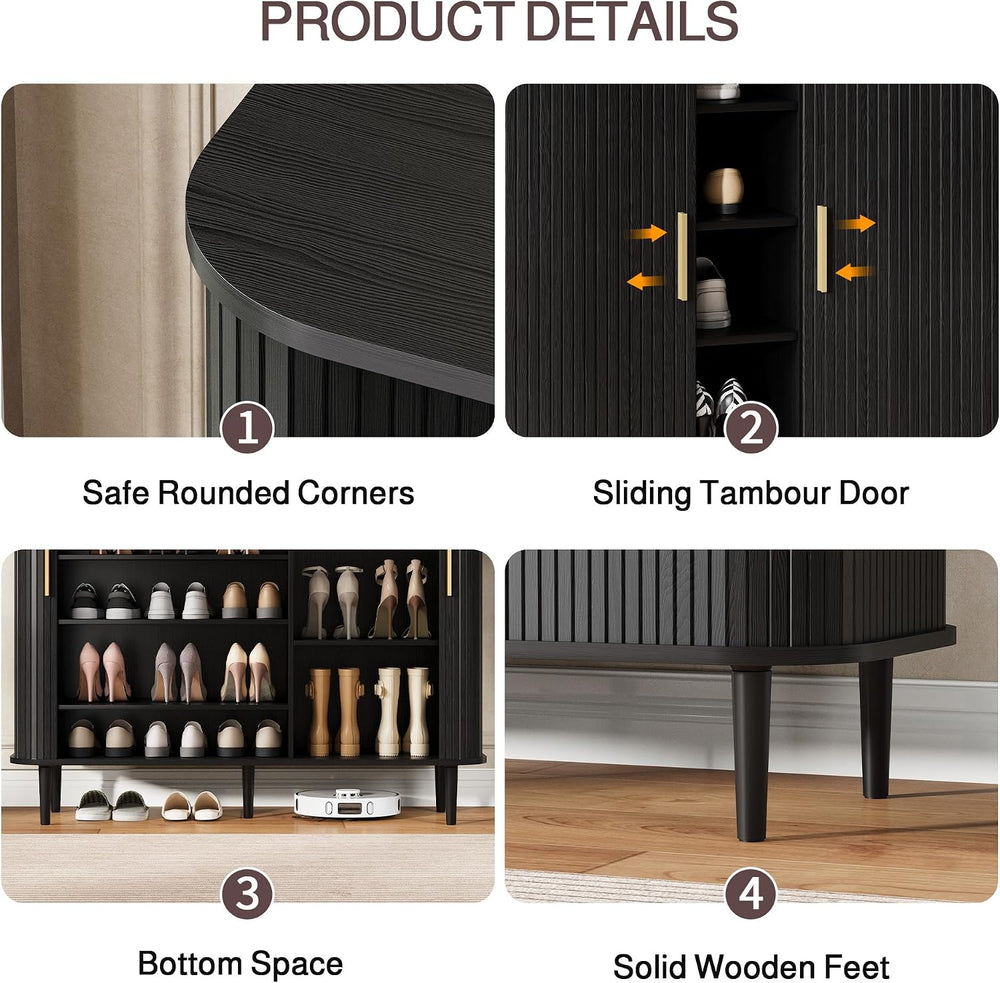 DHH Shoe Storage Cabinet with Sliding Door, 6-Tier Shoe Cabinet with Adjustab...