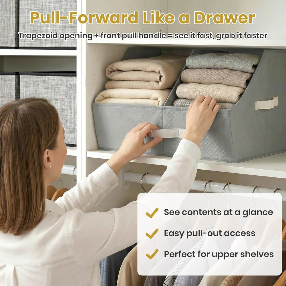 Closet Organizers Storage, Medium Collapsible Bin 6pc, Light Gray