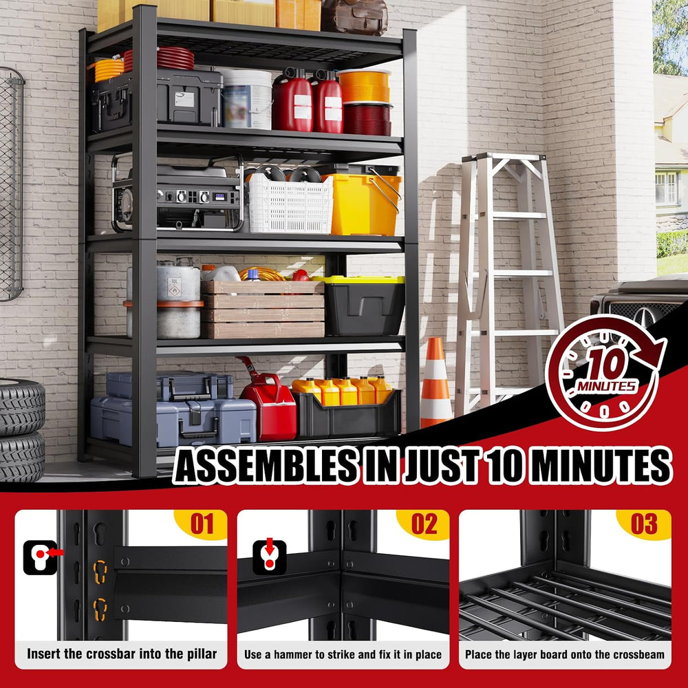 71"Hx35"Wx16"D Wire Garage Shelving-2500LBS 5 Tier Storage She...