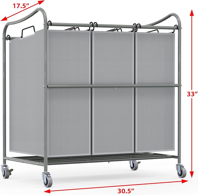 Simple Houseware Heavy-Duty 3-Bag Laundry Sorter Cart