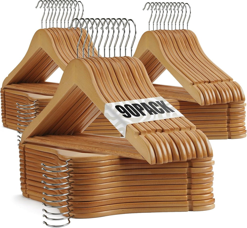Wooden Hangers 90 Pack,Wooden Clothes Hanger for Daily Used,Heavy Duty Wood H...