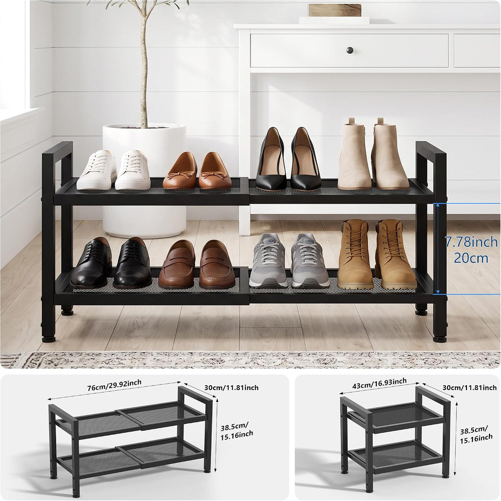 Expandable Shoe Rack for Closet, Entryway, 2-Tier Shoe Storage, Black