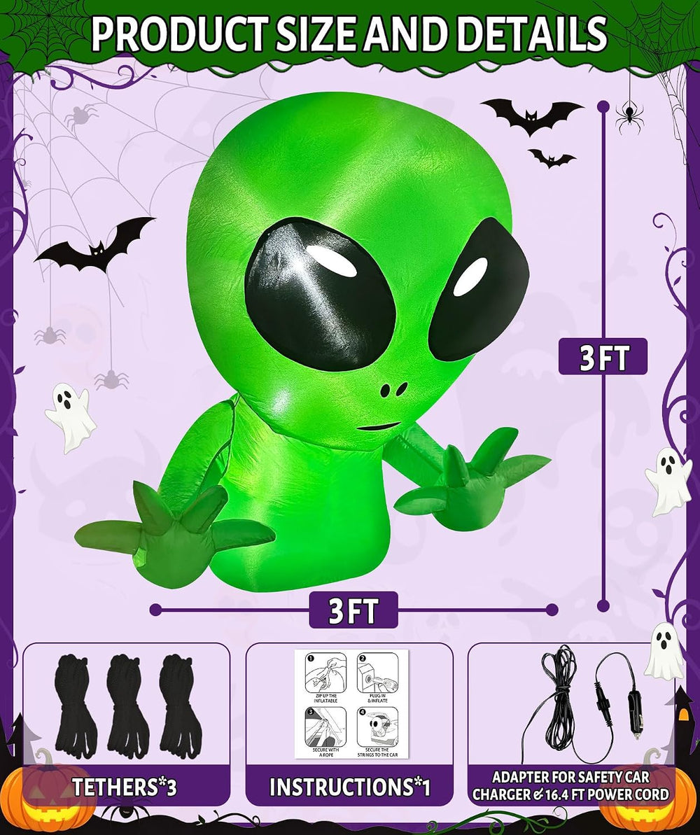 3 FT Trunk or Treat Car Decorations Kit Halloween Inflatable Alien