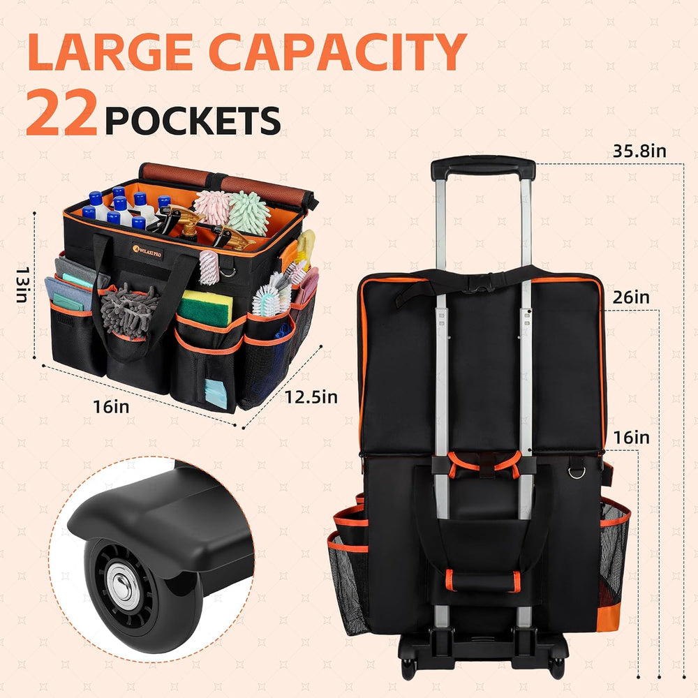 WILAXI PRO Large Rolling Cleaning Caddy with Wheels and Detachable Trolley, ...