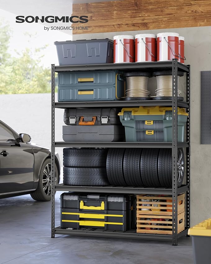 SONGMICS 5-Tier Storage Shelves, Heavy-Duty Garage Shelving, Adjustable (Set ...