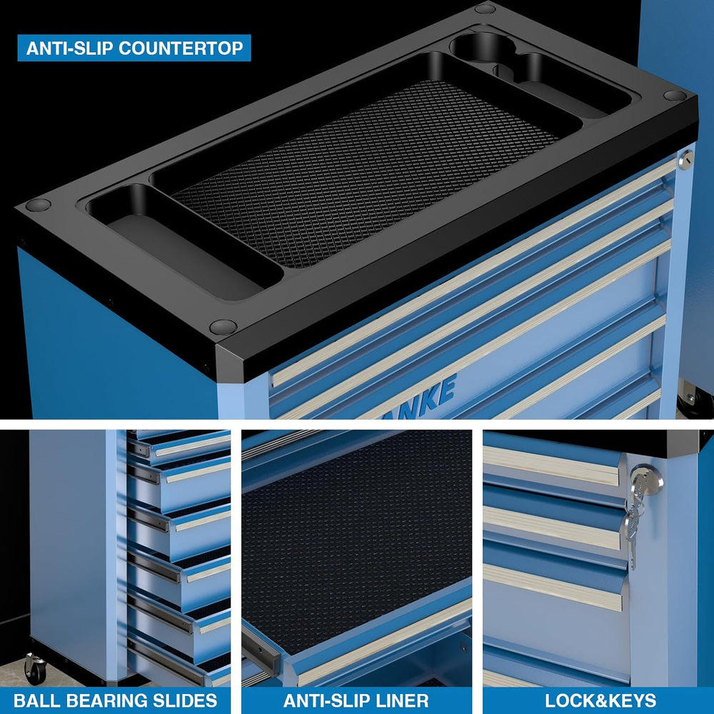 7-Drawer Rolling Tool Chest with Wheels,Locks,Blue Tool Cabinet