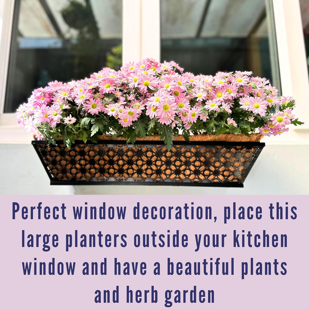 LaLaGreen Deck Black Wall Planter (24 in, 2 Pack) Window Box for Flowers