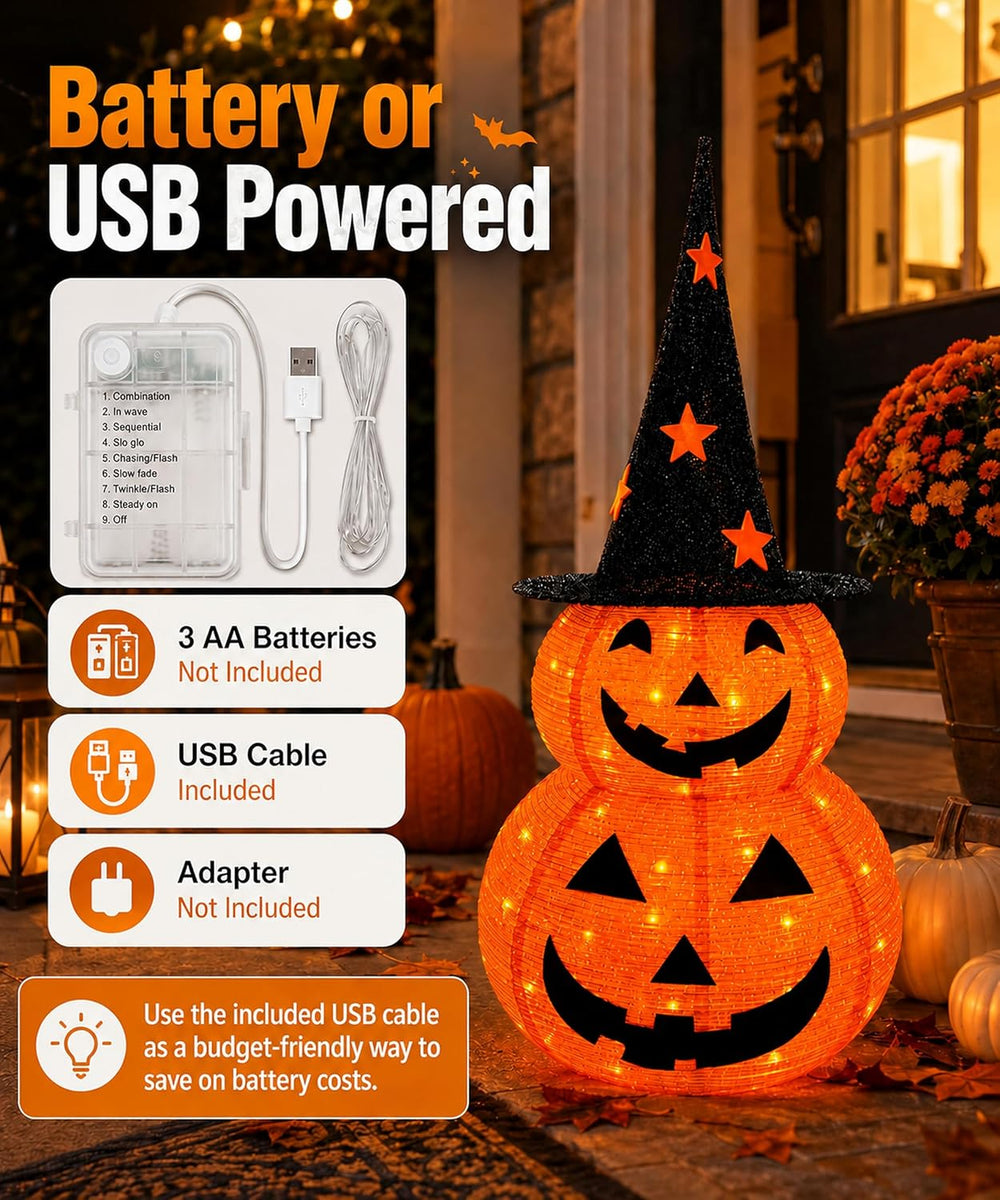 3FT Prelit Halloween Pumpkin Decoration, Pop Up Jack-o-Lantern