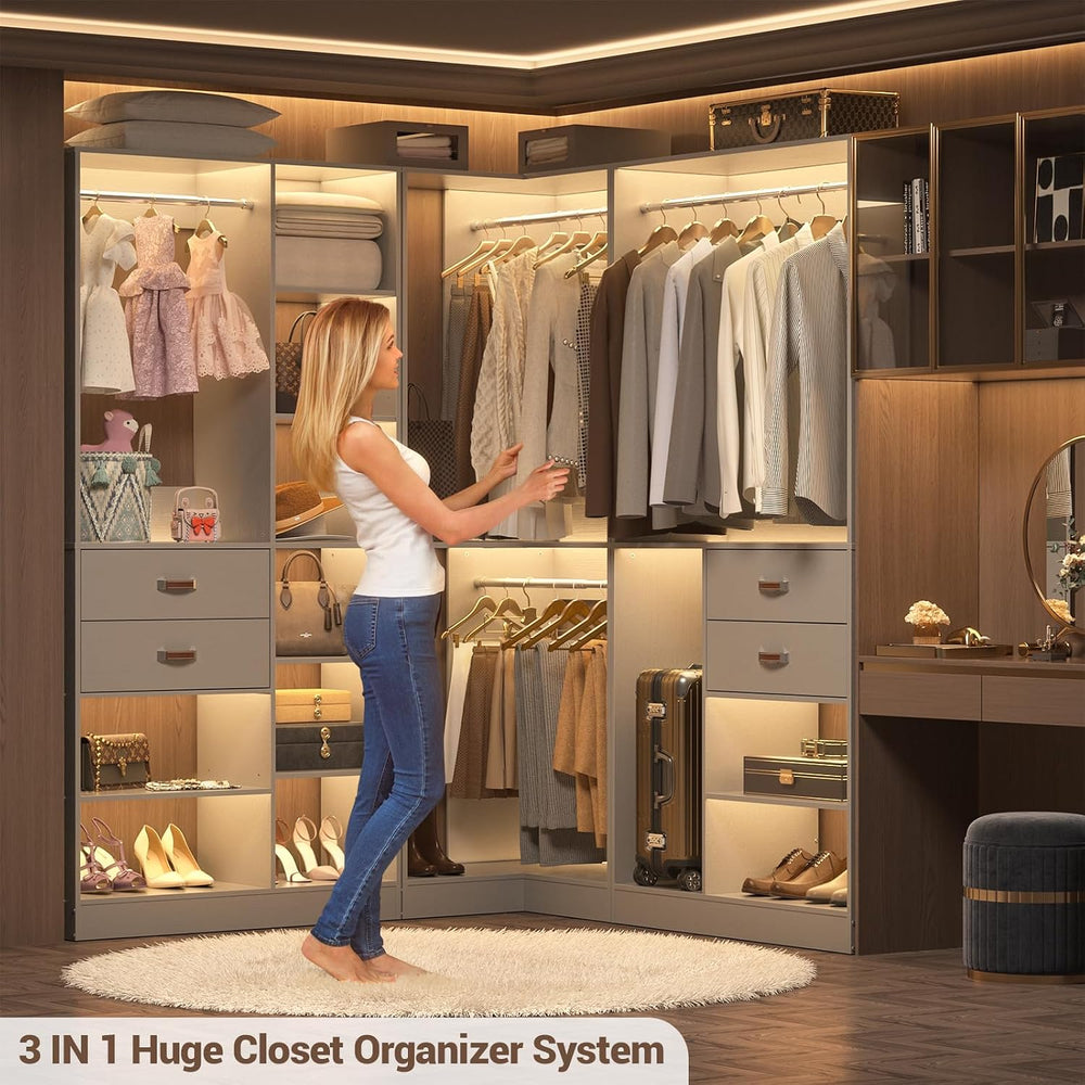 Armocity Freestanding Closet System with 3 Sets, 110'' Reversible Sta...