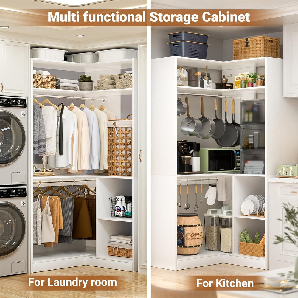 Aheaplus Corner Closet System with Shelves, L Shaped Walk-in Closets, White