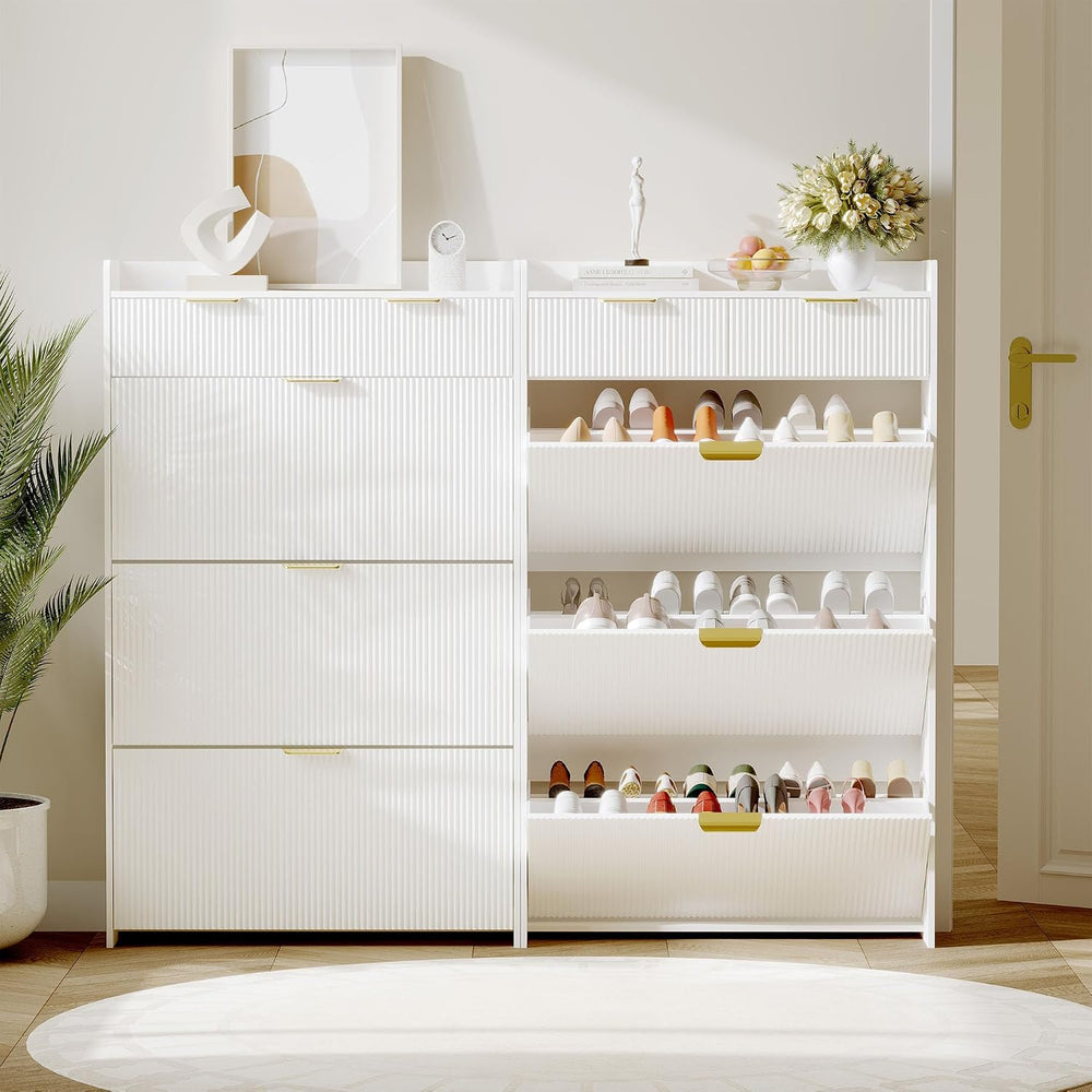 Modern Shoe Cabinet with 3 Flip Drawers & A Large Storage Drawer,Adjustab...