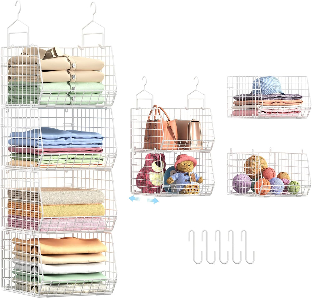 4" Extra Deeper Foldable Hanging Closet Organizer, Small Wire Cabinet Sh...
