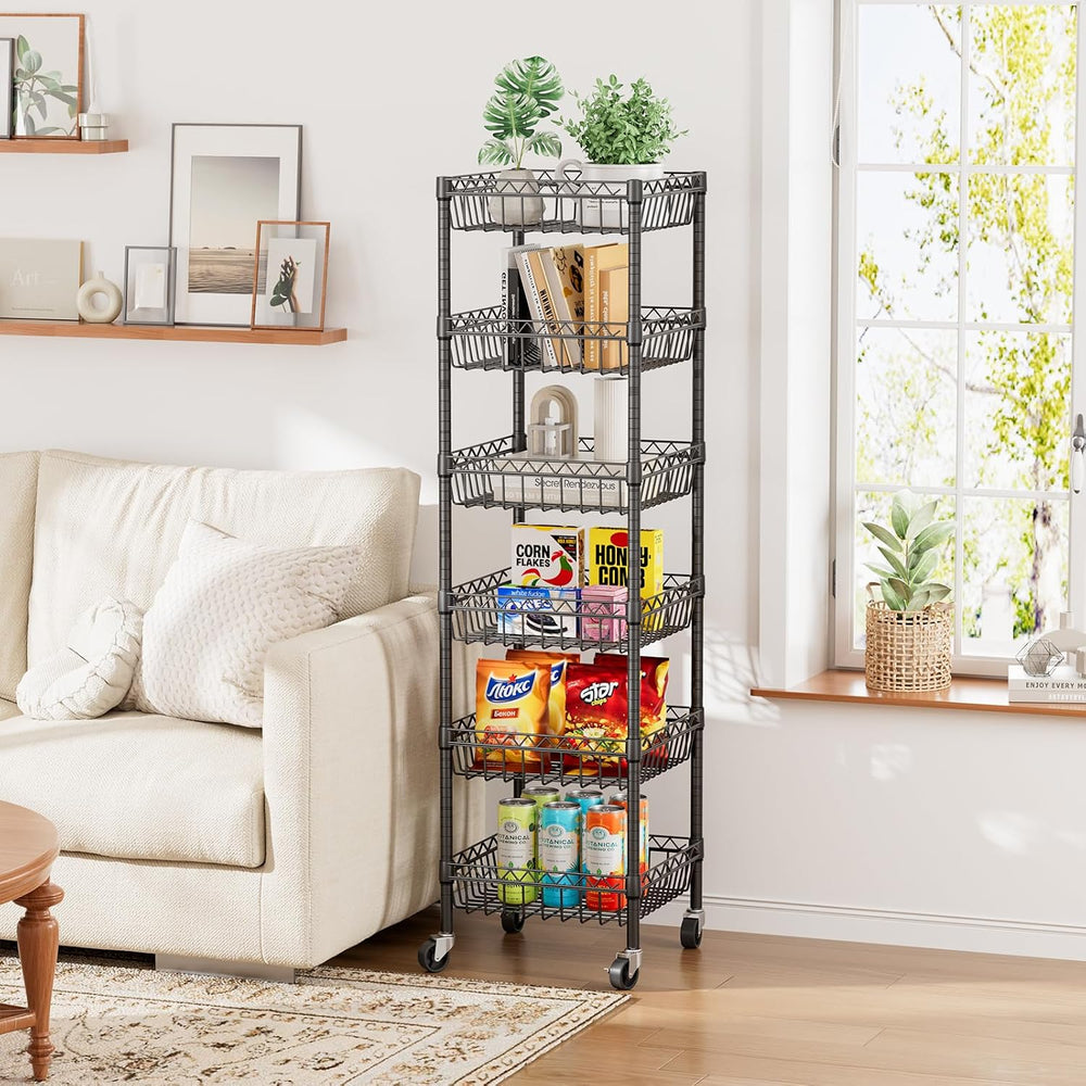 Golpart Basket Shelves Closet Rack with Wheels Metal Pantry Wire Shelf Unit