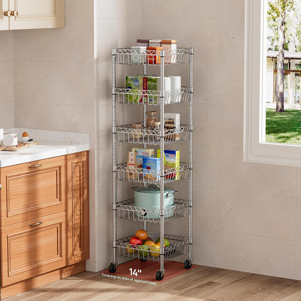 Basket Shelves Closet Rack with Wheels Metal Pantry Wire Shelf Unit