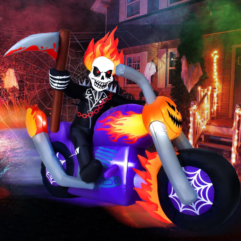 6 FT Halloween Inflatable Grim Reaper Motorcycle with Built-in LEDs