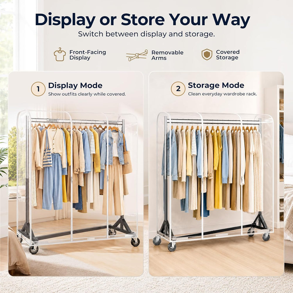 HOKEEPER Z Rack for Clothes with Cover Load 500 LBS with Display Arms