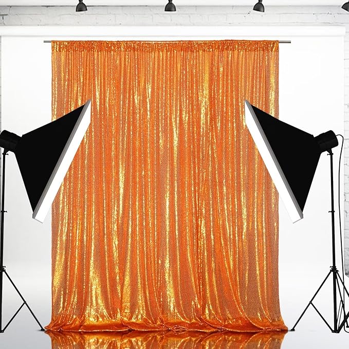 Eternal Beauty Orange Sequin Backdrop, 10x10 Ft Halloween Glitter Background ...