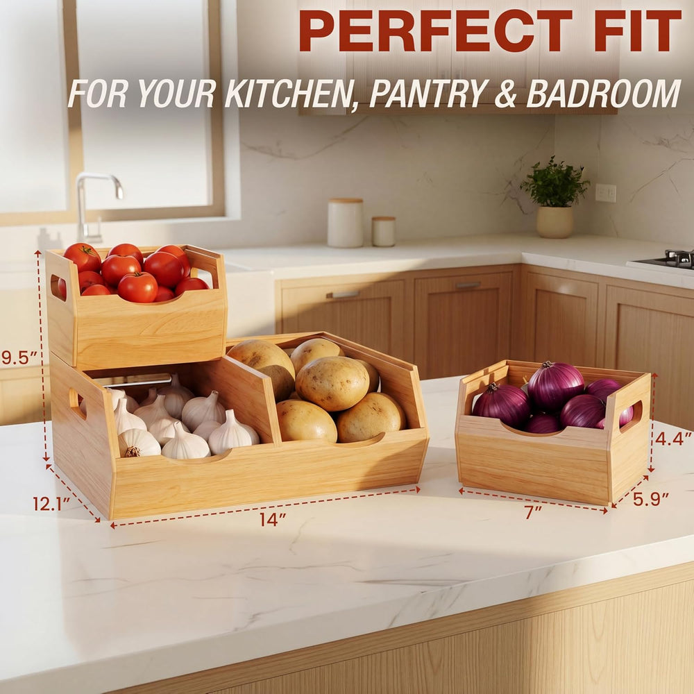 HOMESTEAD Stackable Solid Wood Storage Bins for Pantry & Countertop, Vent...