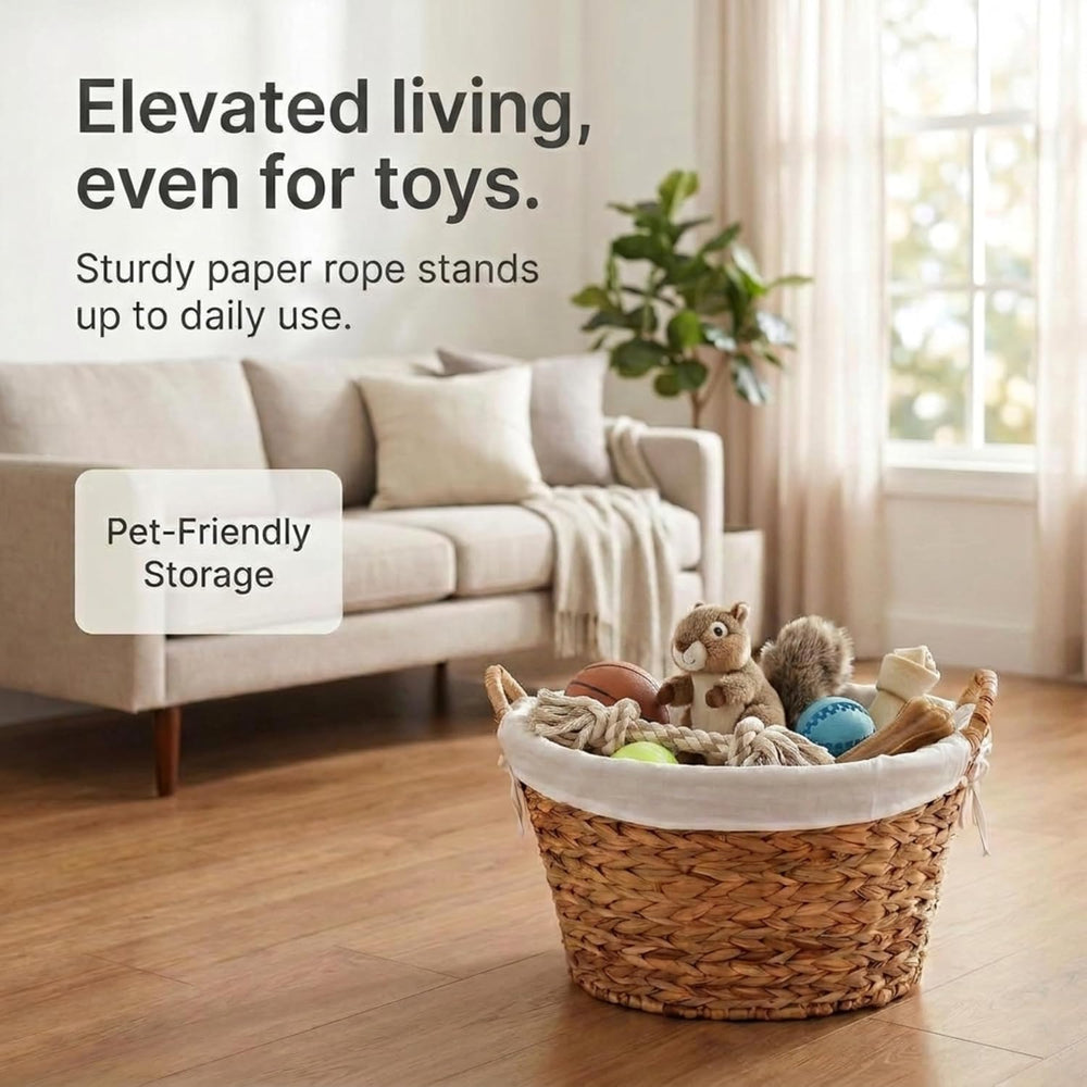 Household Essentials Round Wicker Laundry Basket with Handles, Whimsical Wate...