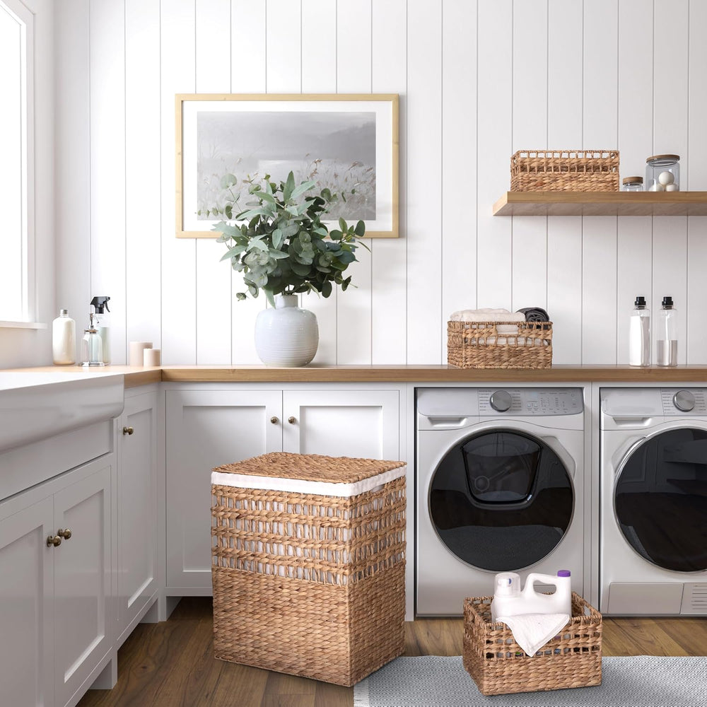 Seville Classics Premium Natural Handwoven Portable Laundry Bin Basket with C...