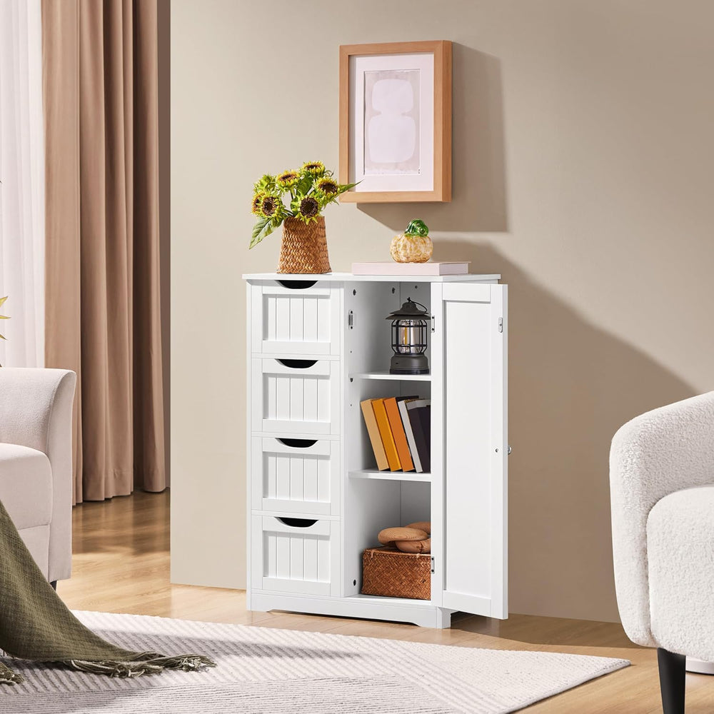Yaheetech Small Bathroom Storage Cabinet with 4 Drawers & Door, White