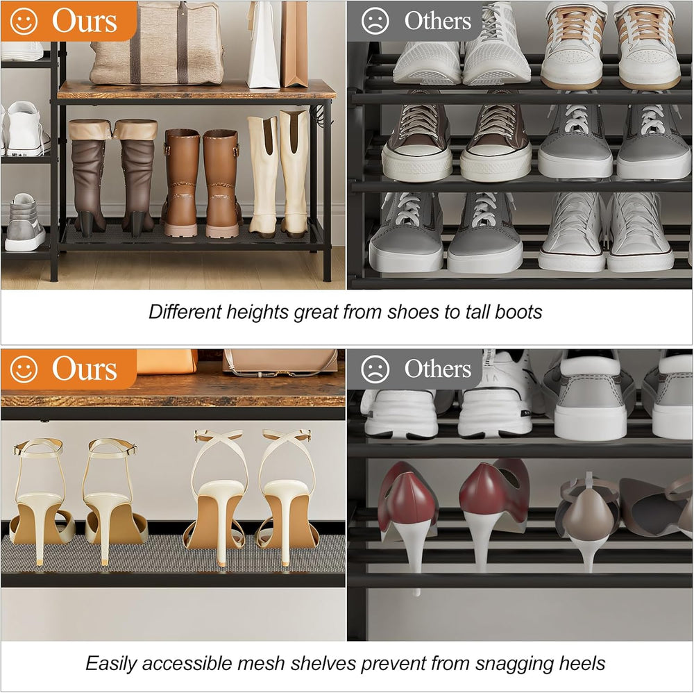 Shoe Rack Bench Storage Organizer for entryway,6-Tier Industrial Free Standin...
