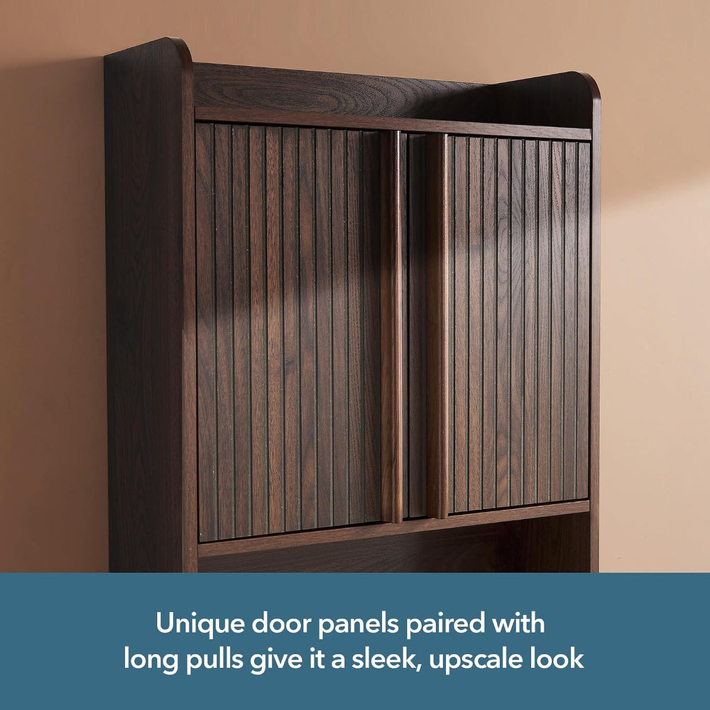 Fluted Wall Cabinet 33" H,Bathroom Cabinet Mid-Century Modern Dark
