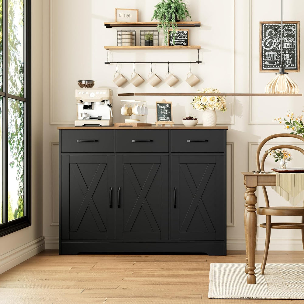 HOSTACK Kitchen Buffet Cabinet with Storage, Sideboard Coffee Bar, Black