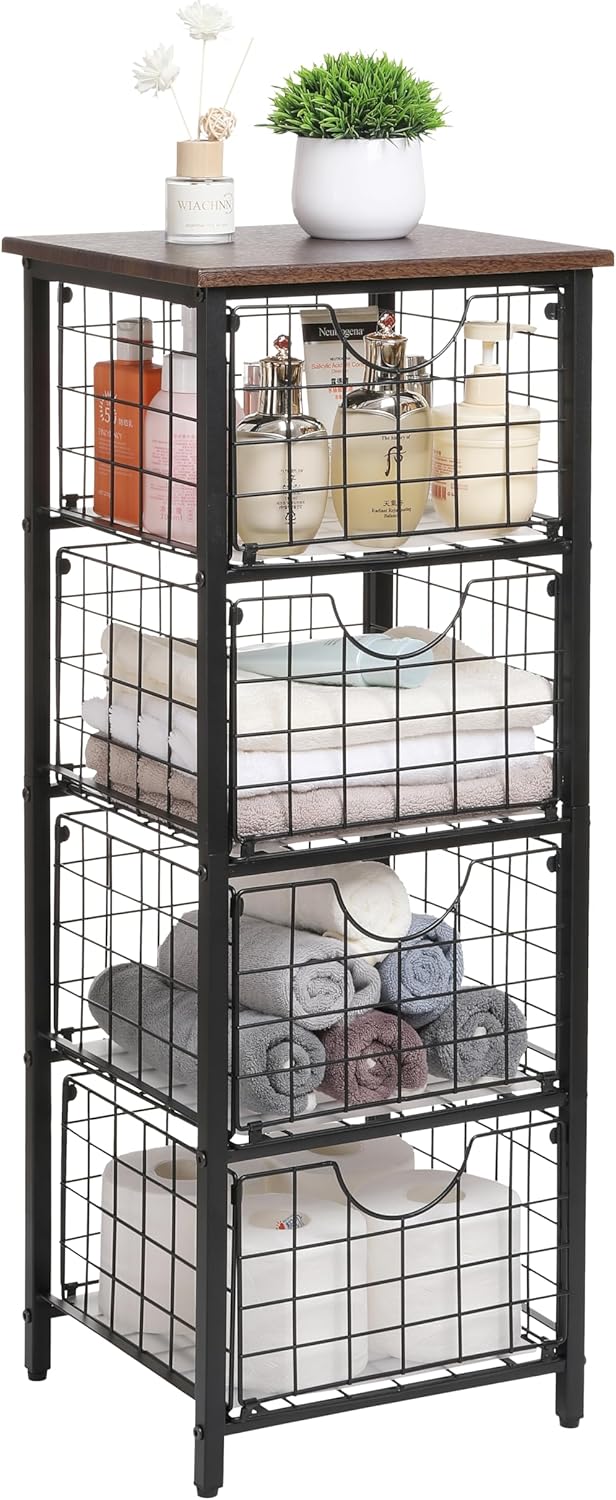 DINGTAI 5-Tier FreeStanding Storage Shelves with 4 Pull-Out Baskets,Bathroom ...