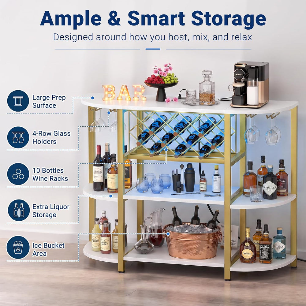 Unikito 4-Tier Metal Coffee Bar Cabinet with Outlet and LED Light