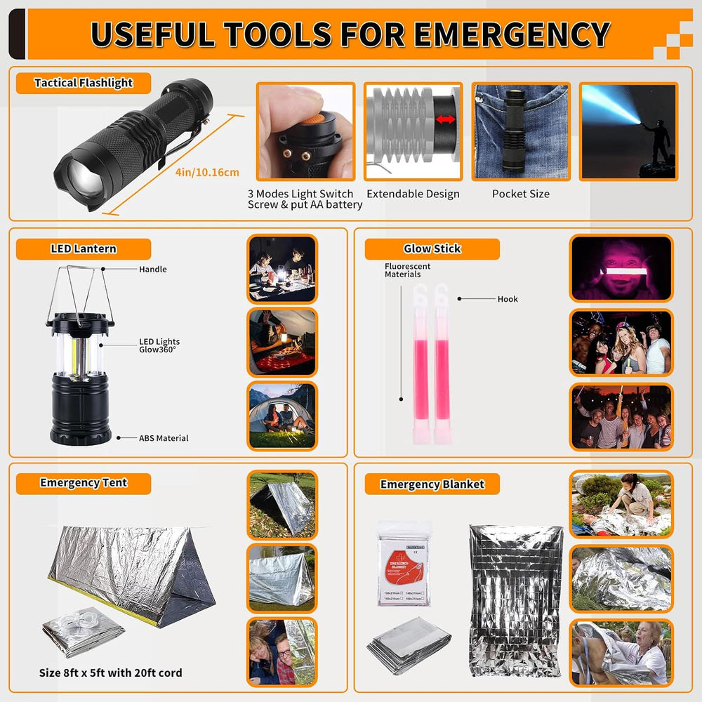 Survival Kit, Gifts for Men Women Teen Boys, 252 pcs Survival Gear and Equipm...
