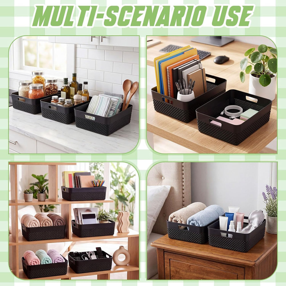 Newtay 6 Pcs Black Plastic Storage Baskets for Organizing