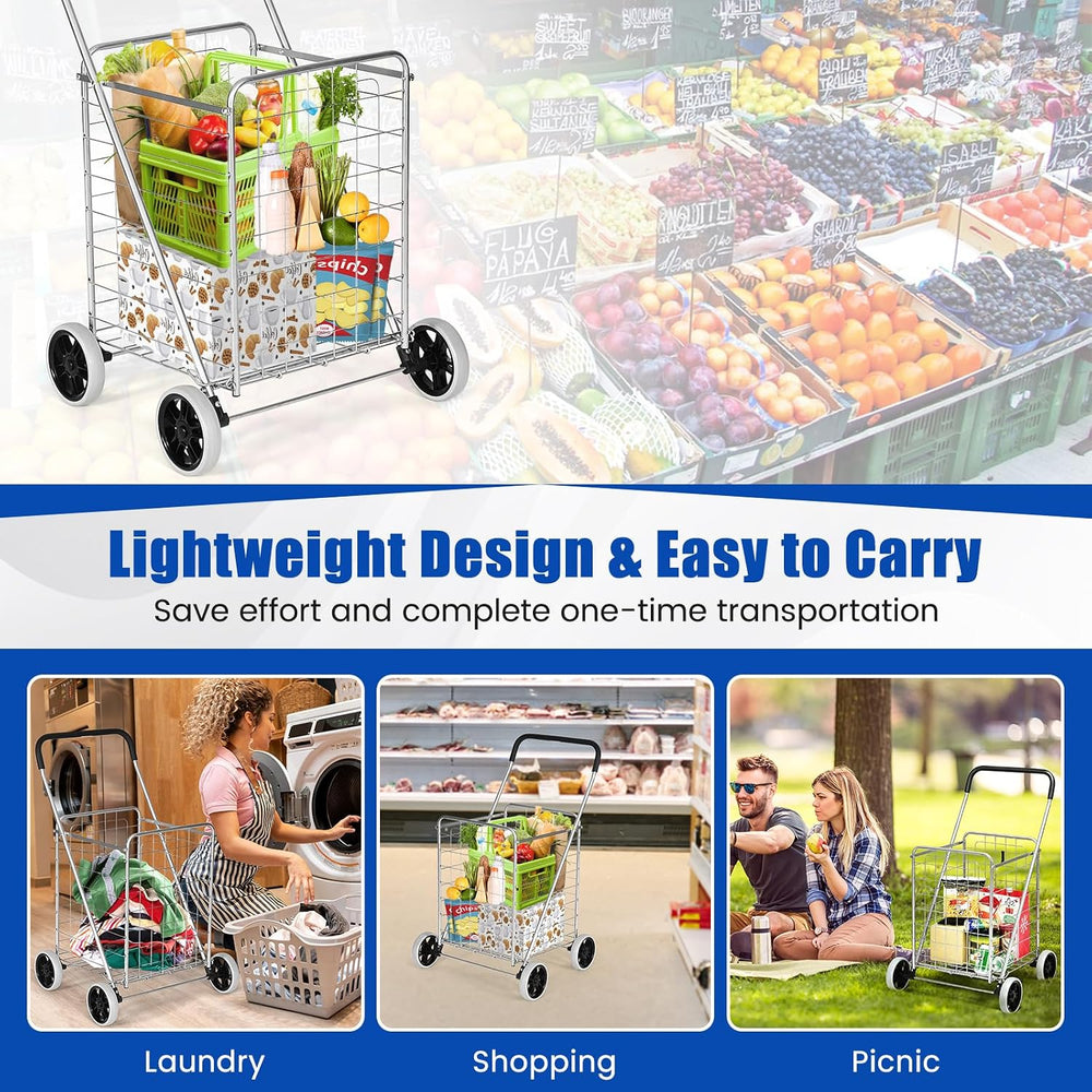 IRONMAX Grocery Shopping Cart, Foldable Heavy Duty Utility Cart w/Large Wheel...