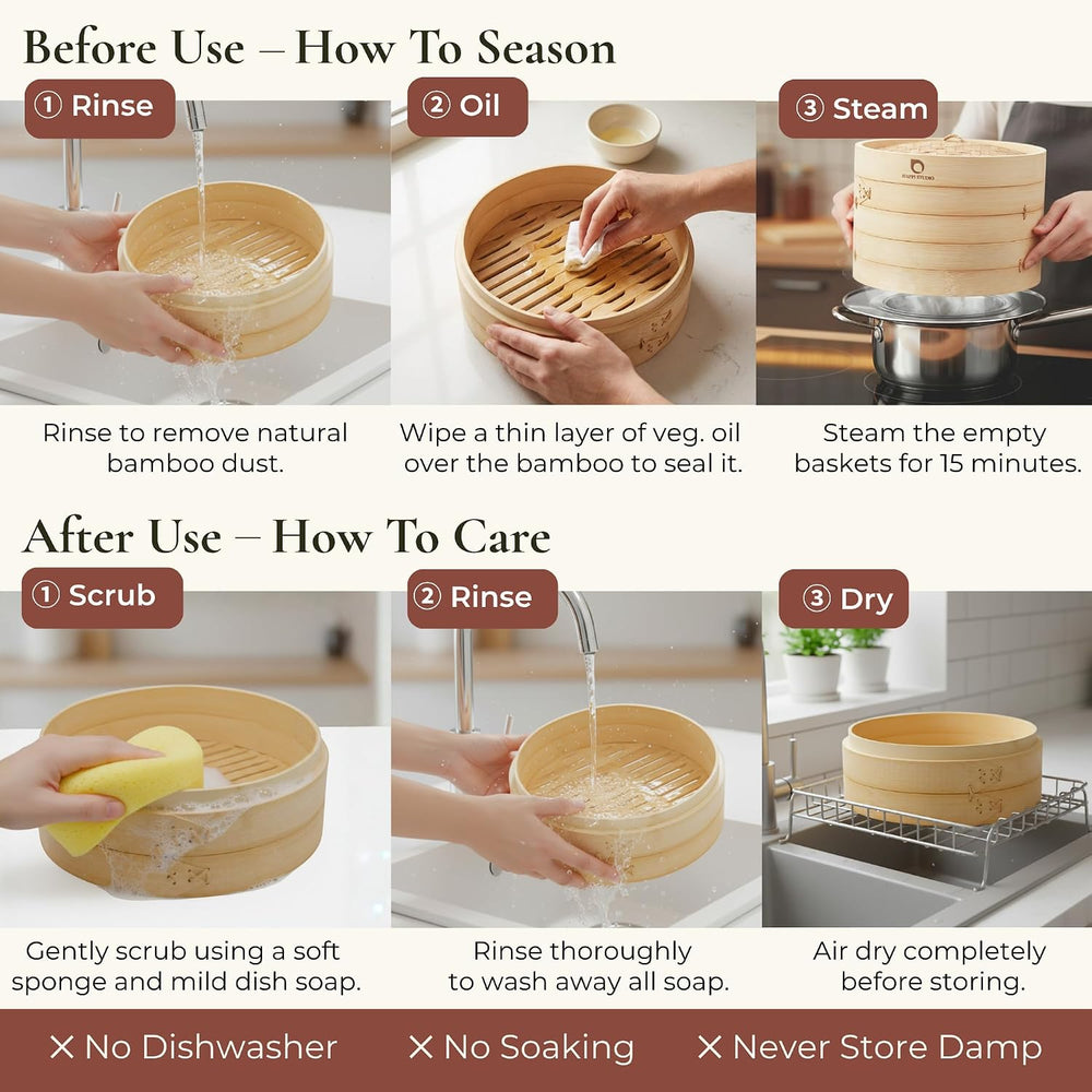Bamboo Steamer Basket 10-Inch, 2-Tier Dumpling Steamer Cooking