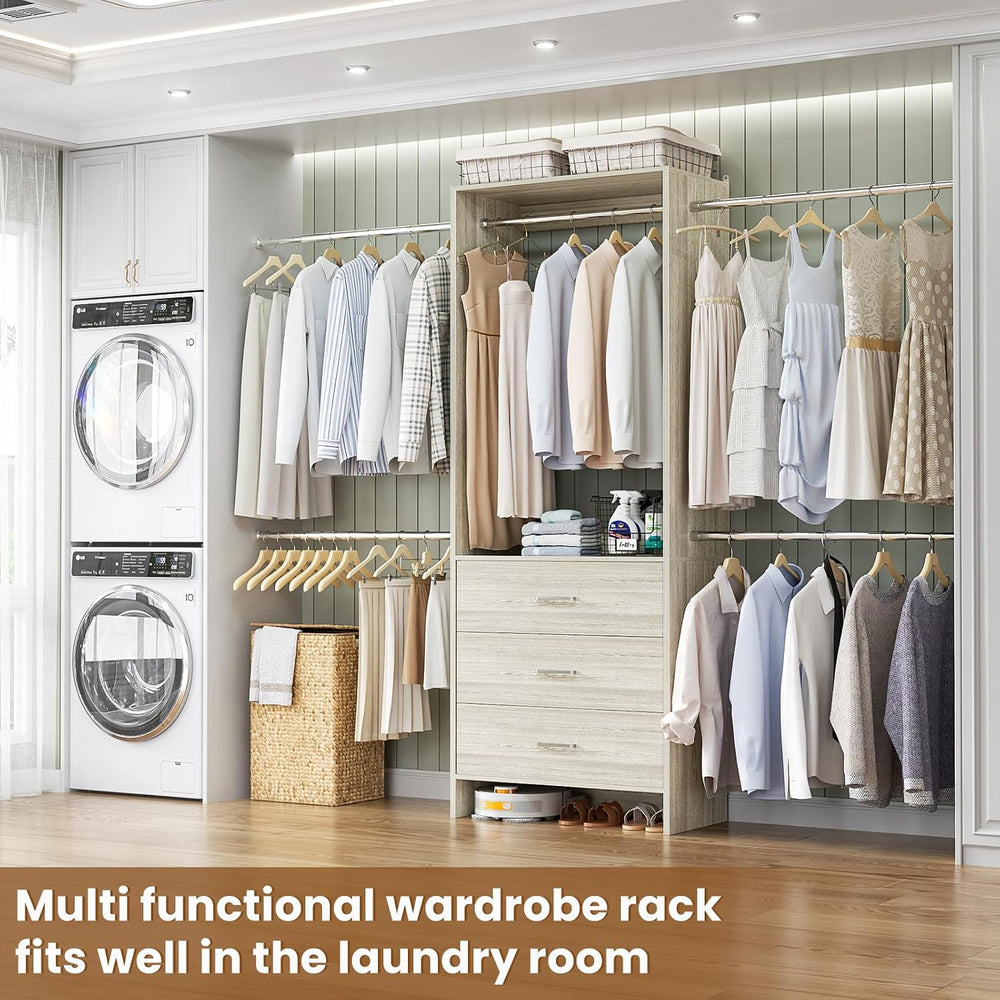 Aheaplus Closet System, 4.2-9Ft Closet Organizer with with 4 Rods, White Oak