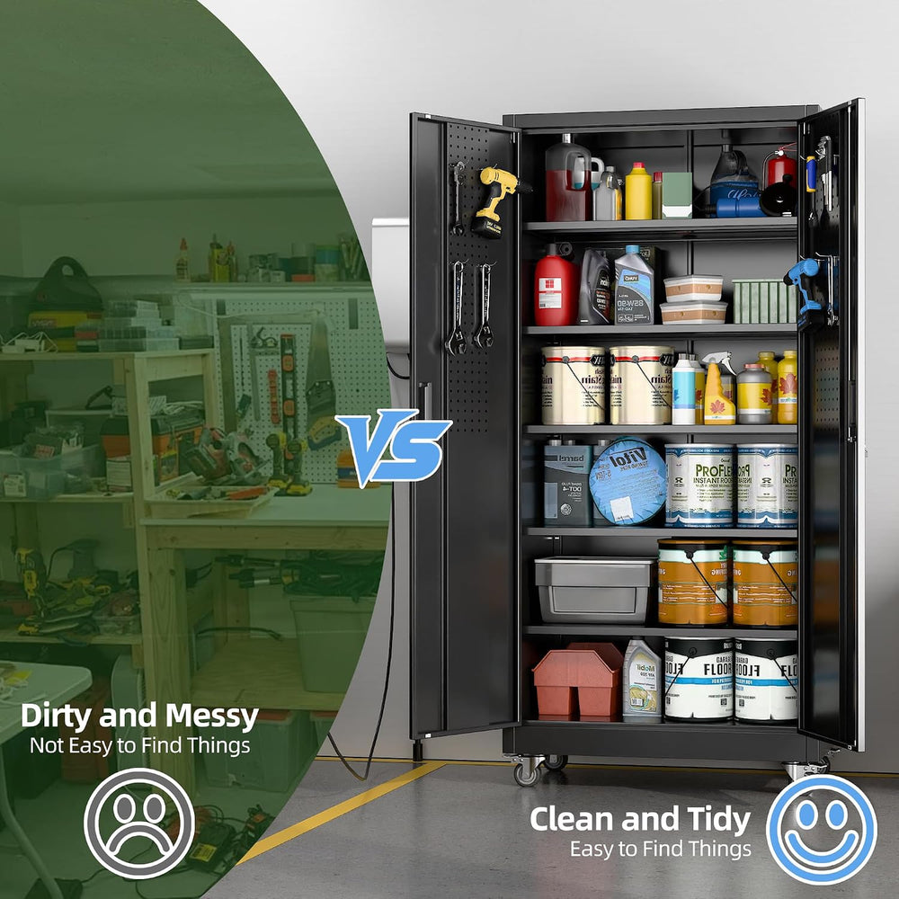 Wide & Deep 71"x34"Wx18 D Metal Garage Storage Cabinet Black
