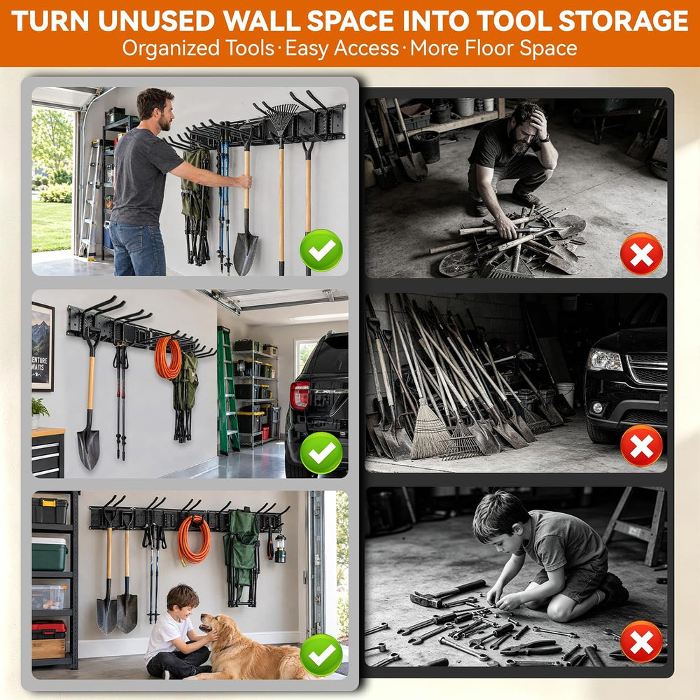 66" Garage Tool Organizer Wall Mount,Heavy Duty Adjustable Rack