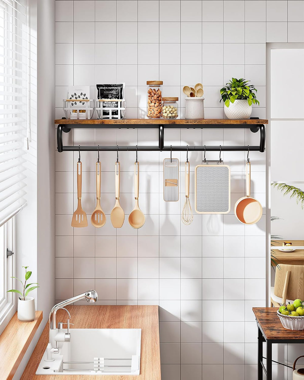 43.3" Wall Mounted Clothes Rack with Top Shelf and Hanging Rod