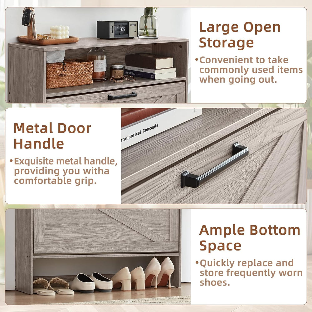 RWYHG Shoe Cabinet with 2 Flip Drawers, Narrow Entryway Organizer,Grey
