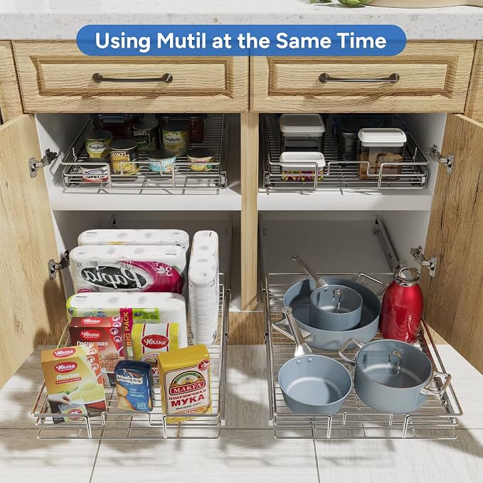 ROOMTEC Pull Out Cabinet Organizer, Heavy Duty Slide Out Kitchen Cabinet