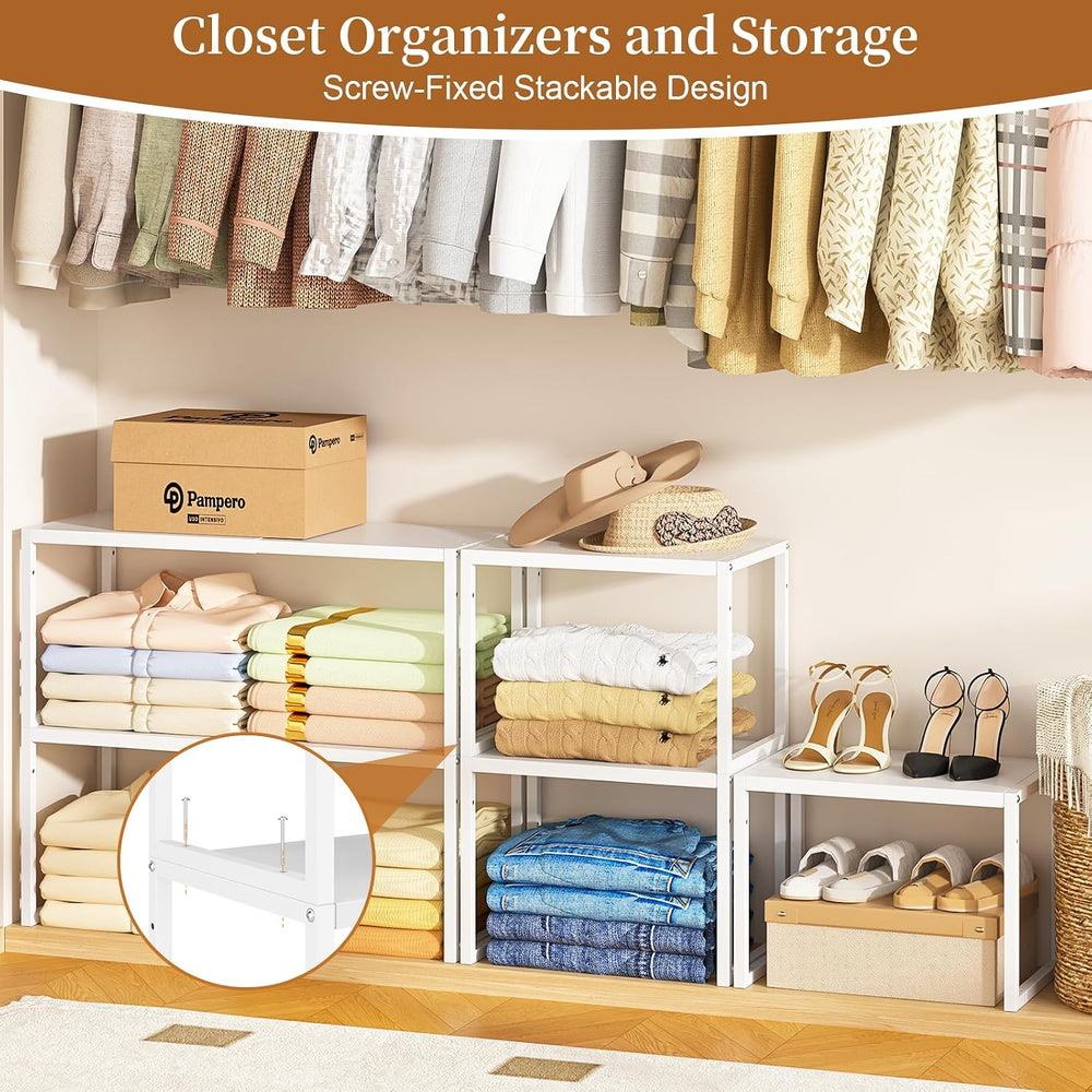 2 Pack Expandable Closet Organizers and Storage Shelves, Stackable Adjustable...