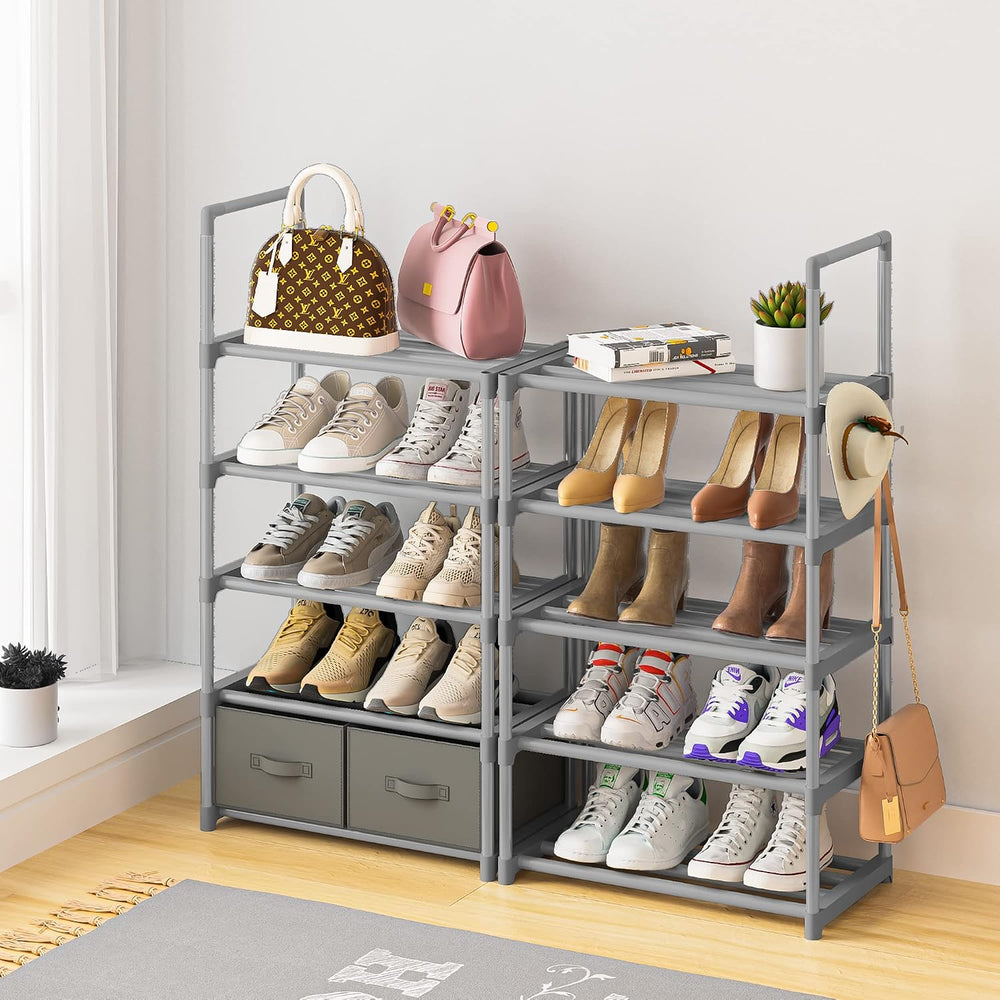 OYREL Tall Shoe Rack Narrow 10 Tier Shoes Rack 20 25 Pairs + 2 Boxes 1 Hook